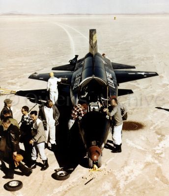 Ground crew with X-15 after landing