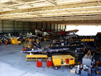 Historic NASA test aircraft in hangar 