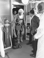 Astronaut Alan B. Shepard in cleanroom before historic Mercury launch