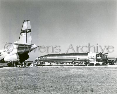 Atlas launch vehicle  being unloaded at Cape Canaveral, Florida