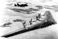 XB-35 Flying Wing during maiden flight to Edwards AFB