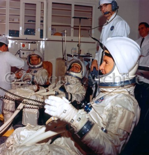 Apollo 204 backup crew during suitup prior to altitude chamber tests