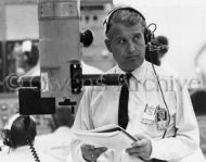 Dr. Wernher Von Braun in blockhouse during countdown of SA-6