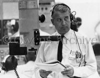 Dr. Wernher Von Braun in blockhouse during countdown of SA-6