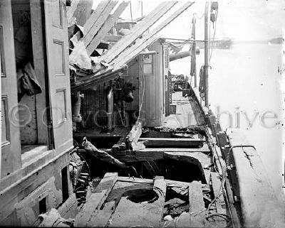 Confederate gunboat Teaser, captured by U.S.S. Maratanza, showing damage