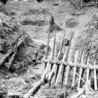 Dead Confederate soldier in trench