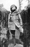 Soldier wearing gas mask