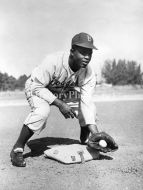 Jackie Robinson Catching Ball at Second Base
