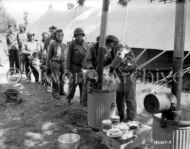 Nurses in chow line, Omaha Beach