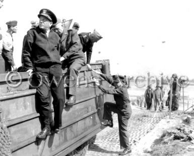 Admiral Kirk on DUKW Omaha Beach