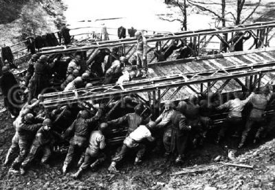 Army Engineers Building "Bailey Bridge" Rhine River