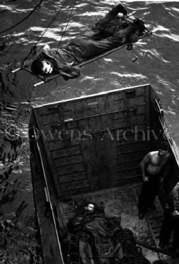 Wounded Marines hoisted aboard Hospital ship, Bougainville