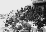 Chaplain holding services on Peleliu