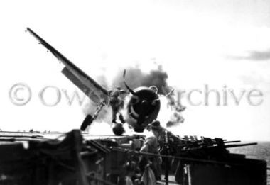 F6F Hellcat crash landing on USS Enterprise