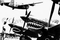 Liberator bomber flying over P-40s 