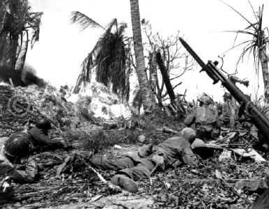 7th Division using flame throwers on Kwajalein Island