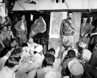 Soldiers during pre-invasion briefing, Iwo Jima