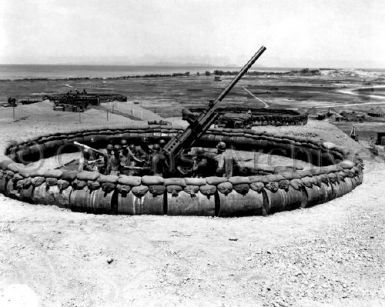 AAA gun emplacement with crew on Okinawa