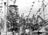 Members of the US Navy celebrate V-E Day