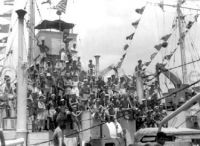 Members of the US Navy celebrate V-E Day