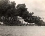 Battlelship Row on fire, December 7, 1941