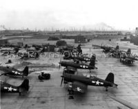 FM-2 Wildcats and F4U-1 Corsairs on Tarmac