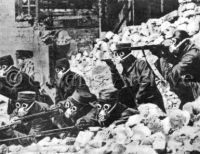 French soldiers wearing gas masks