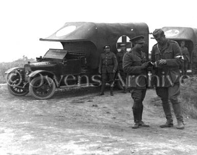 Red Cross trucks at the front line