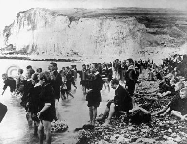 Belgian school children at beach 