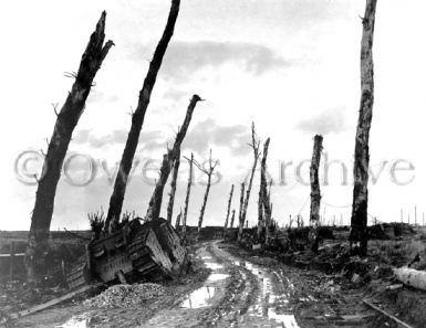 Damaged British tank at Poelcapelle, Belgium