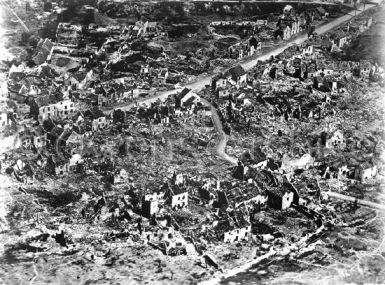 Aerial view of ruins at Vaux, France